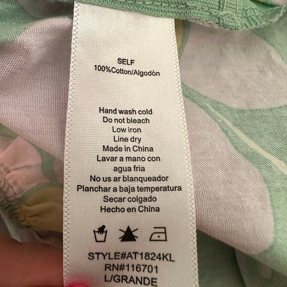 Karlie Green Floral Peplum Blouse L | Scalloped Neck 100% Cotton Spring Top - Picture 3 of 4